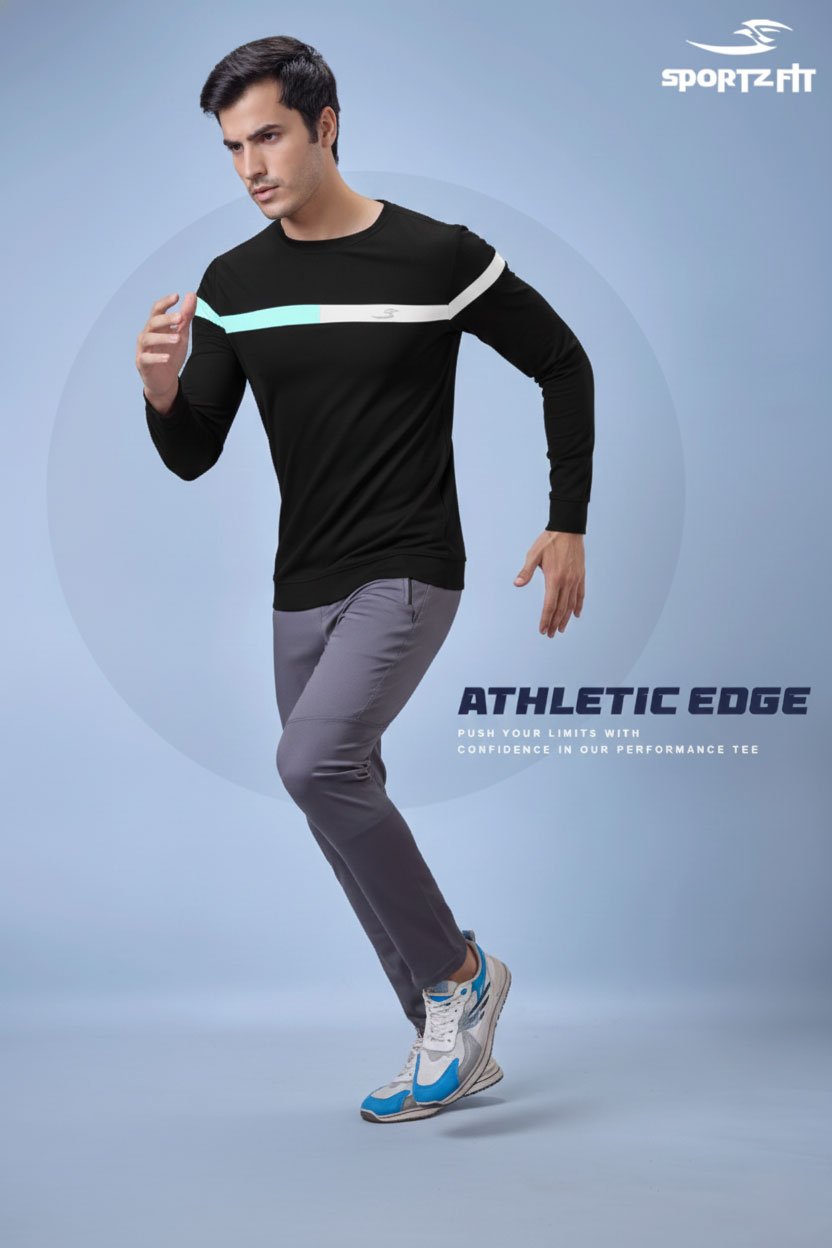 Men Round Neck Full Sleeve T-Shirt - Black | L | SBT62